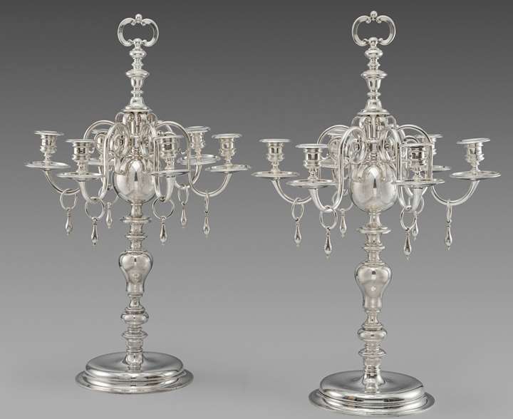 A Pair of George V Six-Light Candelabra